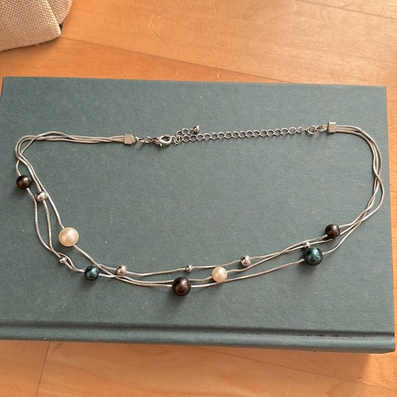 Anthropologie Silver Toned Necklace with fake Pearls - Picture 2 of 5